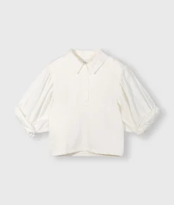 Balloon Sleeve Polo Blouse